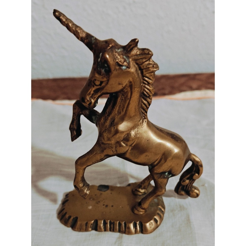 BRASS UNICORN Figurine 5" H Rearing Horse Unicorn Paperweight